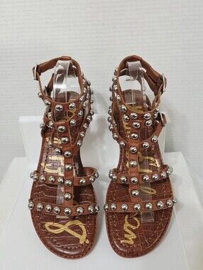 Sam Edelman Eavan Studded Gladiator Sandals Rich Tan/Cognac Brown Leather :7M
